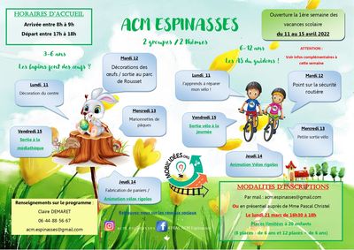 Programme / ACM ESPINASSES / Vacances de Pâques 2022 