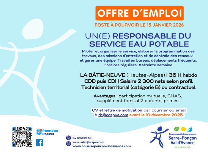 Offre Responsable service Eau potable - 15 janvier 2026