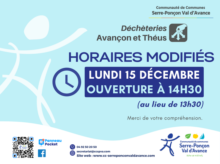 Lundi 15 décembre : ouverture à 14h30 (pas 13h30)
