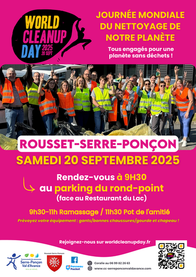 Samedi 20 septembre 2025 c’est le World Cleanup Day à Rousset Serre-Ponçon !