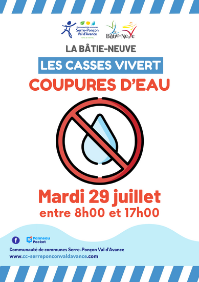 Coupures d'eau aux Casses Viverts - Mardi 29 juillet 2025
