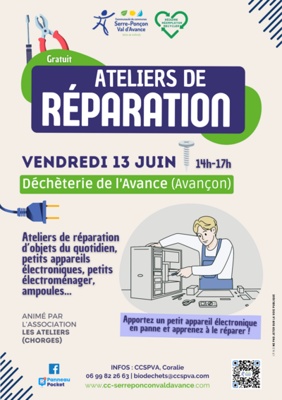 Atelier de réparation vendredi 13 juin - Déchèterie de l'Avance