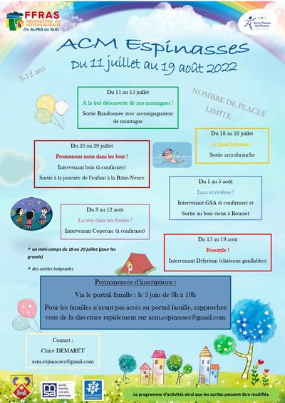 Programme / ACM ESPINASSES / Vacances d'été 2022 