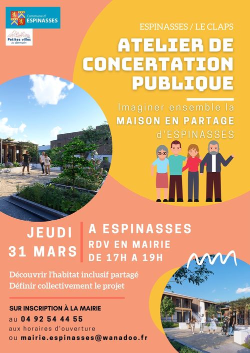 Imaginons ensemble la future Maison en Partage d'Espinasses ! > Rendez-vous Jeudi 31 Mars 2022 à la Mairie d'Espinasses de 17h à 19h.